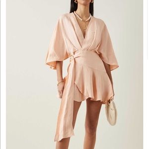 SIGNIFICANT OTHER OLIVIA LINEN BLEND MINI WRAP DRESS (ORANGE/PEACH)